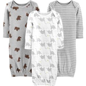 Simple Joys by Carter's Baby 3-Pack Neutral Cotton Sleeper Gown (0-3 Months, Bear/Dinosaur/Stripe)