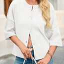 Saodimallsu Womens 3/4 Sleeve Cardigan Sweaters Button Down Crewneck Knit Cropped Tops Casual Fall Outerwear (White, L)
