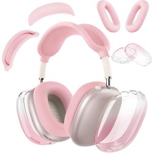 Silicone Case Cover for AirPods Max Headphones,Clear Soft TPU Ear Cups Cover/Ear Pad Case Cover/Headband Cover Transparent Accessories for Apple AirPods Max (2024/2020) (Gradient Pink)