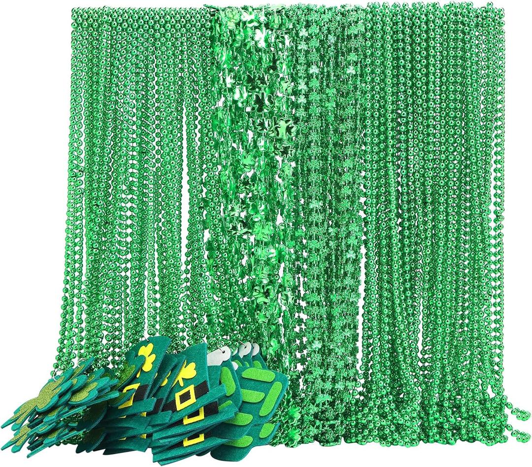 100 200 Pack St. Patricks' Day Beads Necklaces Bulk, Shamrock Necklaces Green Beaded Necklaces For Irish St. Patricks Party Decorations