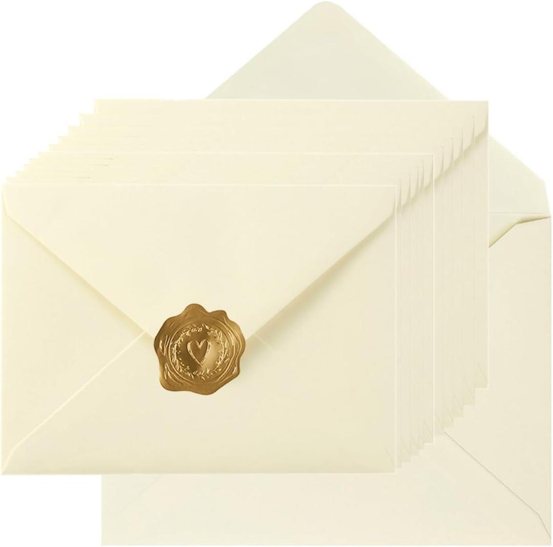 100 Pieces A7 Envelopes Colorful 5x7 Envelopes for Greeting Cards, Birthday, Weddings, Baby Shower Invitation Cards (Cream Color, 5.24 x 7.24 Inches)