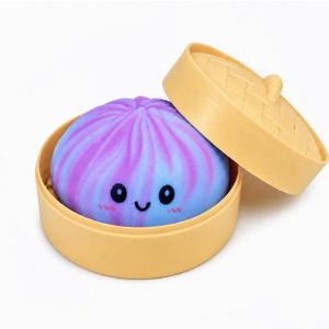 Dumpling Squishies with Food Steamer Box,Colorful Squishies Dumpling Stress Relief Balls,Sensory Fidget Squeeze Toys Cute Desk Toy