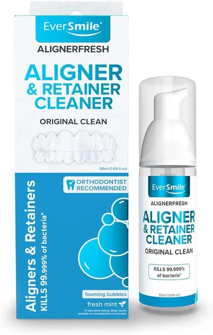 EverSmile AlignerFresh Original Clean Foam  Cleaner Compatible w/Invisalign and All Clear Aligners & Retainers  Eliminates Bacteria, Whitens Teeth, Fights Bad Breath  50ml (1 Pack) (1.69 Fl Oz)