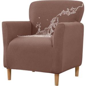 Gollense Banquet Armchair Slipcover Small Accent Chair Slipcovers with Arms Stretch Chair Covers for Living Room Waterproof Club Chair Cover Anti Slip Pet Friendly (Waffle-Light Coffee, 1PCS)