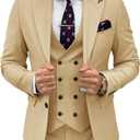 3 Piece Suit Men Slim Fit Double Breasted Suit for Men Wedding Suits Classic One Button Formal Prom Dinner Tuxedo (Large, Champagne)