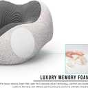 MLVOC Travel Pillow 100% Pure Memory Foam Neck Pillow, Comfortable & Breathable Cover, Machine Washable, Airplane Travel Kit with 3D Sleep Mask, Earplugs, and Luxury Bag,Standard (Grey)