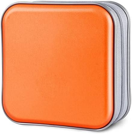Siveit CD Case, 40 Capacity CD/DVD Case Holders Wallet Hard Plastic DVD Disc Cases Storage Binder for Car Home Office Travel (Orange)