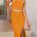 PRETTYGARDEN Women's Summer Midi Bodycon Dresses Casual Crew Neck Side Slit Sleeveless Knit Cut Out Tank Top Dress (X-Large, Z-yellow)