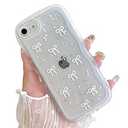 Qokey for iPhone 15 Case 6.1", Curly Wave Design Transparent Bling Glitter Star Shiny Case Cute Clear Transparent Shockproof Protection Soft Phone Cover Case for Women Girls, Clear