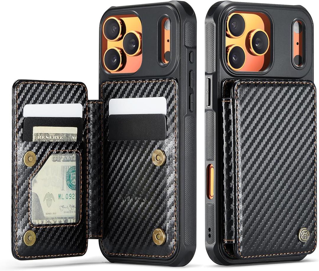 Vinich for iPhone 17 Pro Wallet Case with Card Holder, RFID Blocking Credit Slots Kickstand Shockproof Phone Cover Fit for iPhone 17 Pro 6.3" Carbon Black