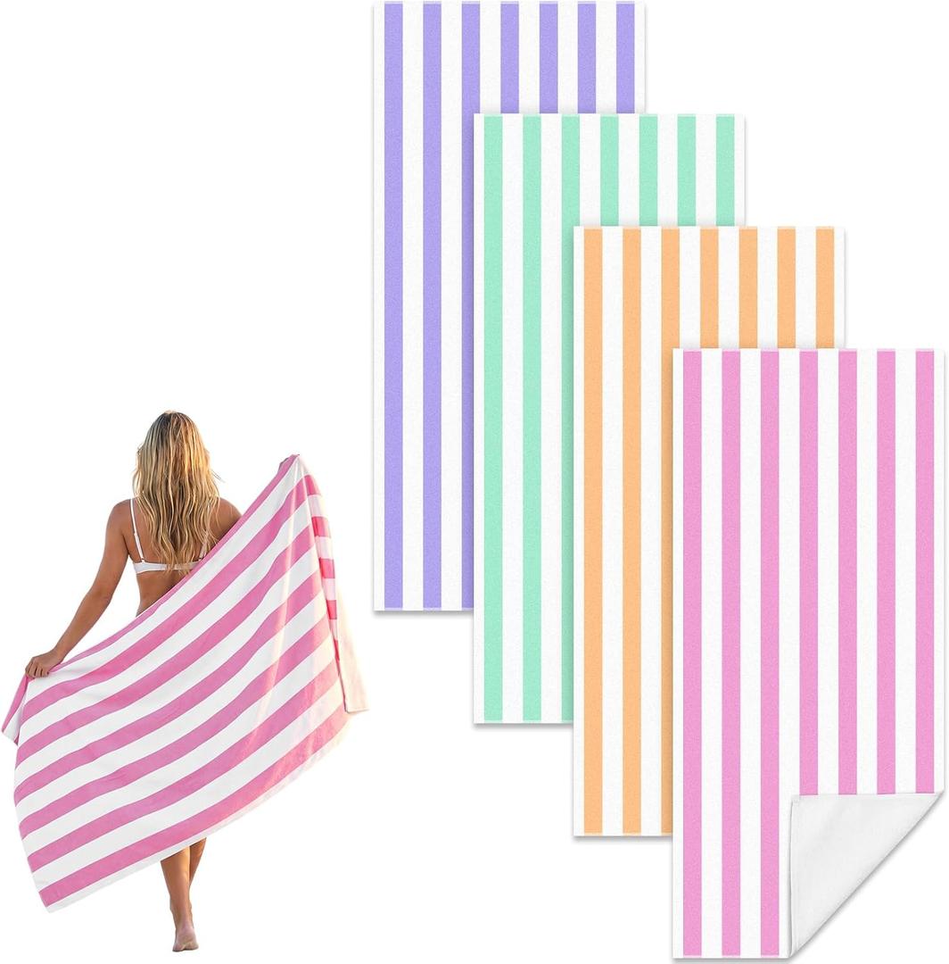 Frienda 4 Pack Microfiber Oversized Lightweight Beach Towel 71x32 in for Women Men Microfiber Quick Dry Sand Free Ocean Coastal Towels for Beach Pool Travel (Pastel Stripe)