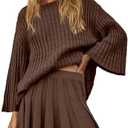 SENSERISE Fall Sweater Sets Skirt Sets Women 2 Piece Outfits Long Sleeve Top and Skirts Set Loungewear, Brown, Small
