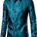 ZEROYAA Men's Paisley Jacquard Slim Fit Long Sleeve Button Up Dress Shirt for Party Prom ZLCL28Turquoise XLarge
