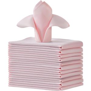 Light Pink Cloth Napkins Set of 12 17x17 Inches for Weddings & Dinner | Washable & Reusable, Soft Anti-Wrinkle Polyester, Hemmed Edges, Machine Washable, for Parties, Restaurant, Daily Dining