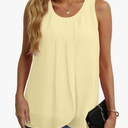 Quezhu Womens Summer Tank Tops Sleeveless Chiffon Double Layers Blouse Loose Round Neck Casual Shirts, Small 