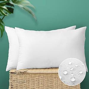 OTOSTAR Outdoor Throw Pillow Inserts - Pack of 2 Water Resistant Cushion Inner Pads for Patio Garden Coffee House Decorative Waterproof Pillow Inserts 12x20 Inch - White