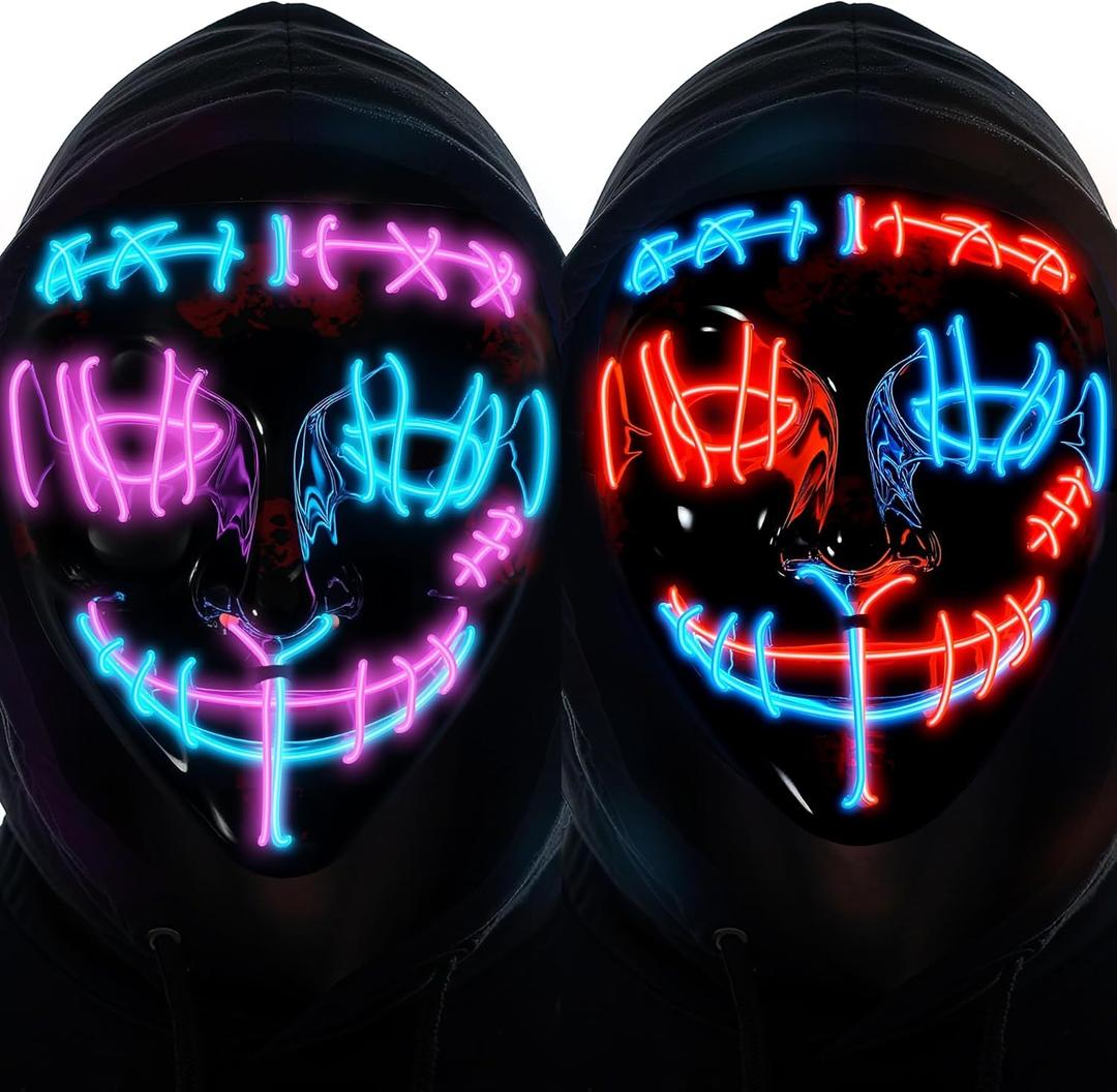 Halloween LED Light Up Mask  Scary Glowing Purge Mask with, Cosplay Costume for Party, Masquerade, Festival 2PCs