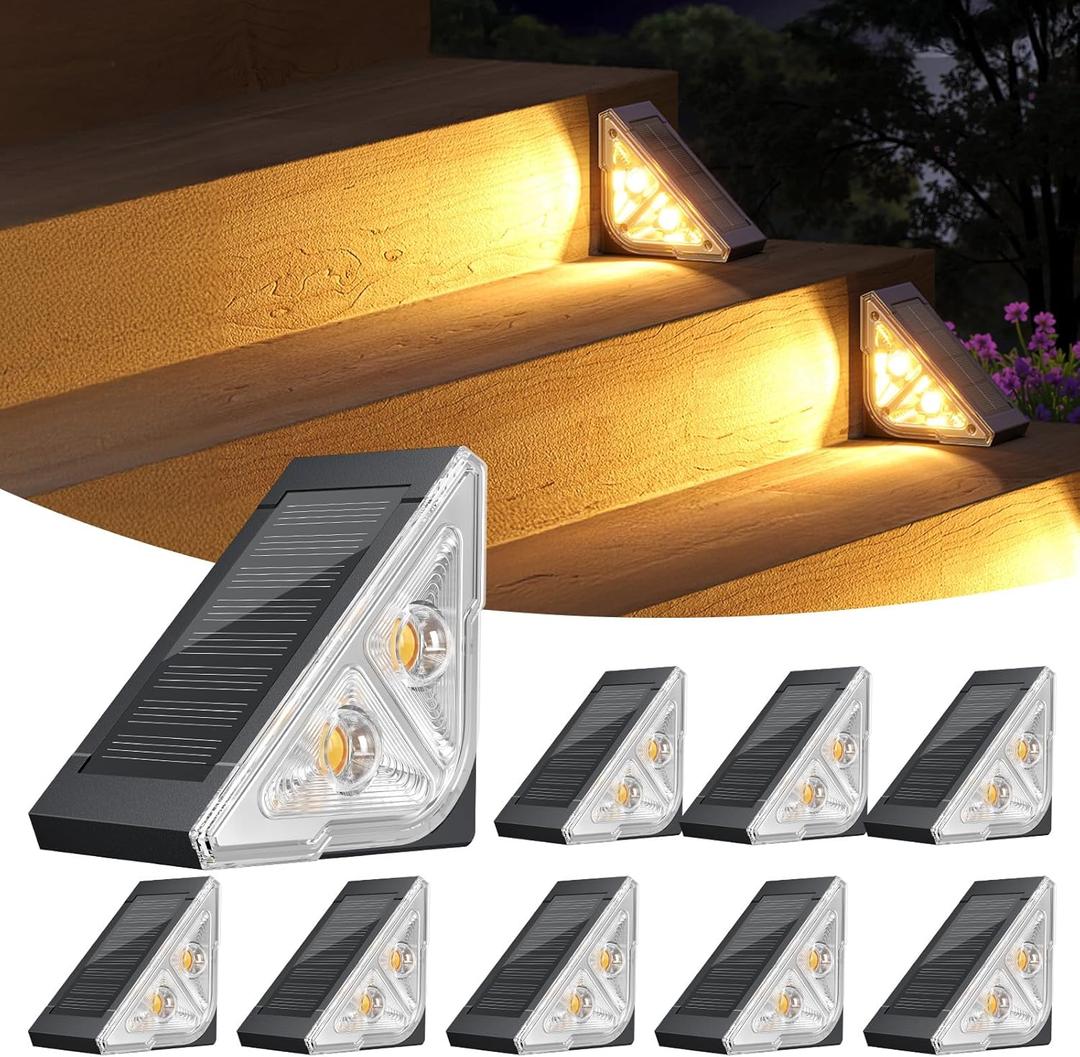 Ahaorigin Solar Step Lights for Outside, 8 Pack Bright LED Spot Lens Triangle Solar Stair Light Outdoor Waterproof, Outdoor Deck Lights for Yard Porch Patio Driveway Railing, Warm White