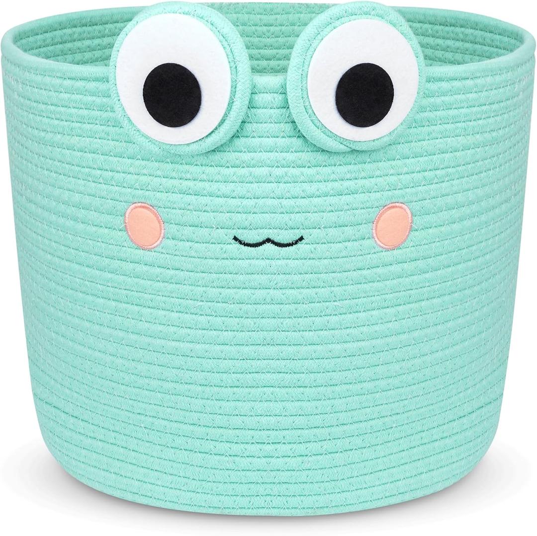 Large Storage Basket, Frog Shaped Cotton Rope Woven Basket for Nursery, Blanket Baby Toy Storage Organizer Laundry Basket Gifts Empty, Cat Dog Bin Toys