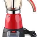 Lemosae Electric Espresso Maker Transparent Coffee Maker Electric Moka Pot Portable Aluminum Espresso Machine Italian Moka Pot with Detachable Base, Coffee Gift for Women Men Home Travel(Red, 6 Cup)