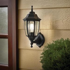 Photocell-Controlled Outdoor Wall Light Die-Cast Aluminum & Glass Water-Resistant Exterior Fixture, Wet Location Rated, E26 Base (60W Max) for Porch, Garage, GardenBlack