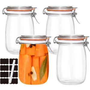 32 oz Pickling Jars with Airtight Lids,4 Pack Airtight Glass Pickle Jars Wide Mouth,Air Tight Glass Storage Containers for Canning,Pickling,Fermenting