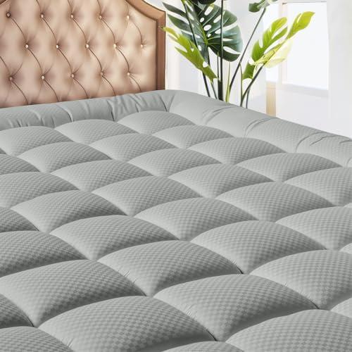 MATBEBY Bedding Quilted Fitted Full Mattress Pad Cooling Breathable Fluffy Soft Mattress Pad Stretches up to 21 Inch Deep, Full Size, Light Grey, Mattress Topper Mattress Protector