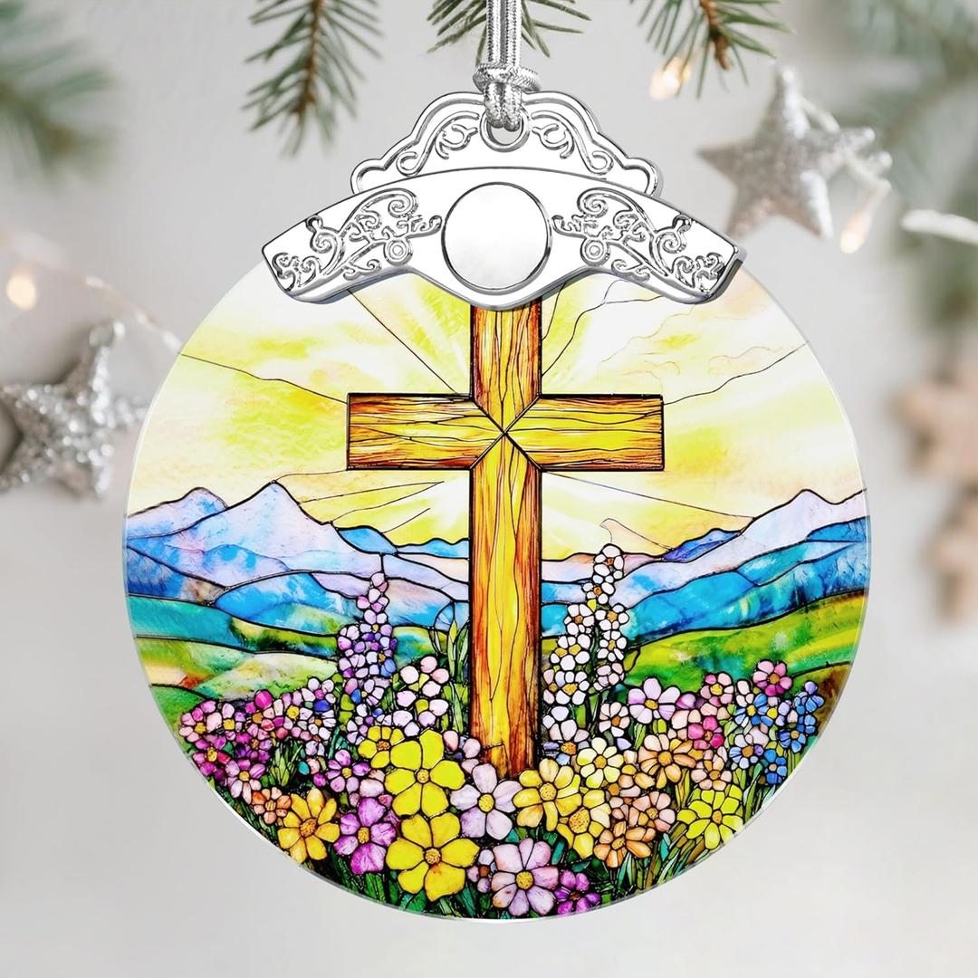 Christmas Ornaments: Stained Glass Ornament, Christmas Tree Ornament, Hanging Ornaments for Home Decor & Xmas Tree Decorations  Exquisite Holiday Decor, Gifts & Holiday Present - Cross