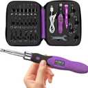 Upgraded Counting Crochet Hook Set - 24-in-1 Interchangeable Hooks Kit - Light Up, Digital Stitch & Row Counter- No Need to Move Fingers- Ergonomic for Arthritic Hands - Cool Gift (Purple-24 Size)