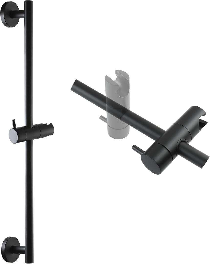 SKOWLL Shower Slide Bar with Height/Angle Adjustable Handheld Shower Holder Bathroom Free Slide Bar Wall Mount 26 Inch Shower Head Holder Bar, Stainless Steel Shower Head Holder for Bath, Matte Black