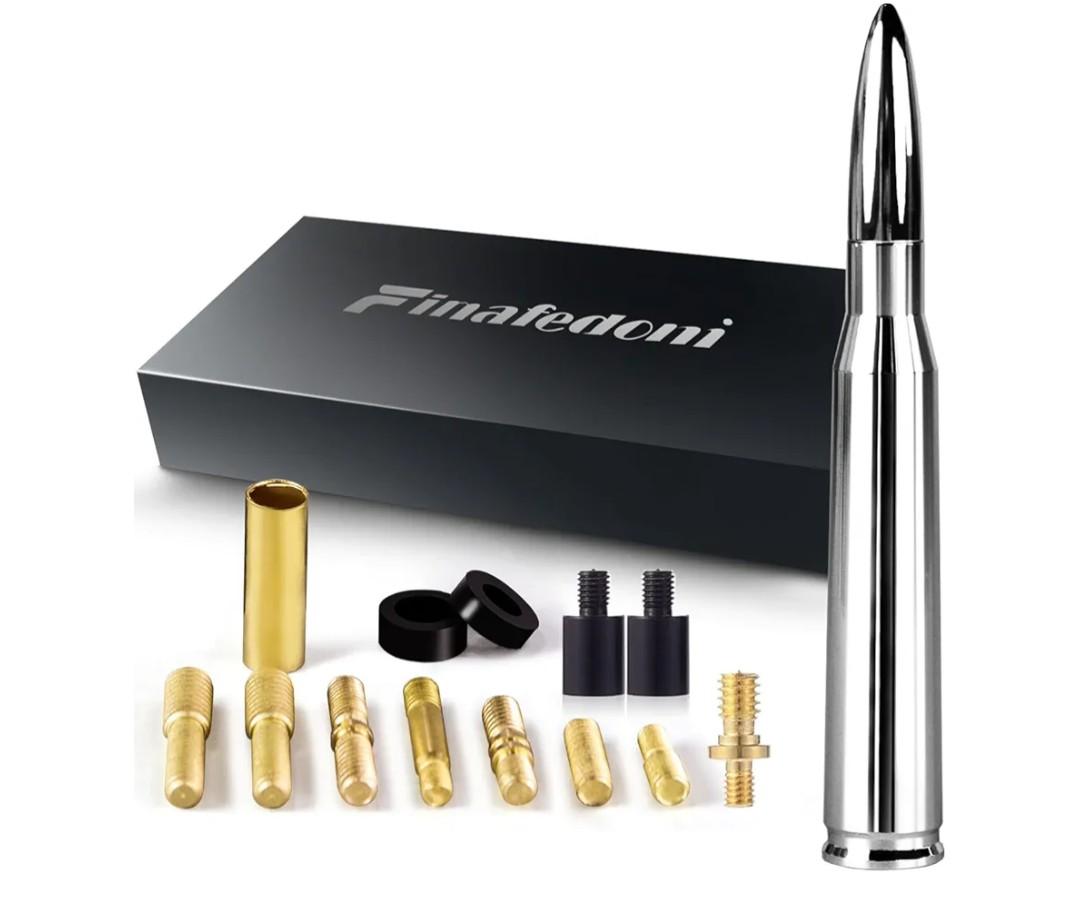 Chrome Bullet Antenna 50 Cal Bullet Car Truck Antenna Truck Accessories Silverado 1500 F150 F250 F350 Ram 1500 GMC Sierra 1500 Ranger Short Replacement Antena (Chrome, 5.5inch)