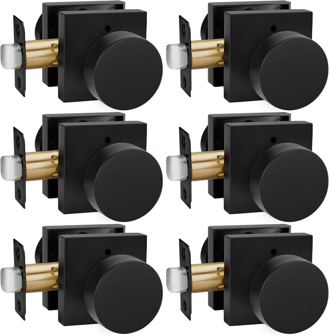 Goldenwarm Privacy Black Door Knobs Interior, Zinc-Alloy Heavy Duty Matte Black Door Knobs Bedroom, Contemporary Interior Door Knob Privacy (6 Pack)