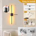 Shenmoyl Battery Operated Wall Sconce Set of 2, 10000mAh Rechargeable Wall Sconces with Detachable Battery, Indoor 350Rotate Wall Lights for Bedroom Living Room, Black, 31.5 Inch