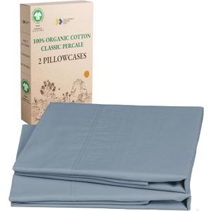 California Design Den 100% Organic Cotton Standard/Queen Pillow Cases 2, Soft Percale Weave Cotton Cooling Pillowcases (Blue Hydrangea)