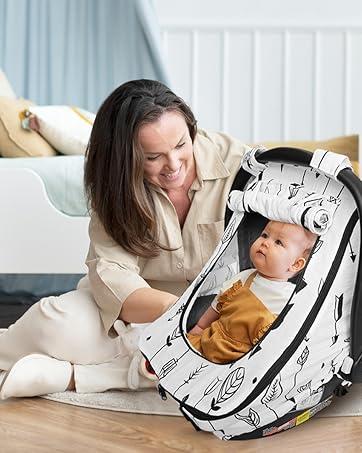 HippoBaby Car Seat Cover for Babies with 100% Cotton Muslin Material| Breathable Carseat Cover for Boys and Girls | Infant Car Seat Canopy for Boys and Girls (Arrows)