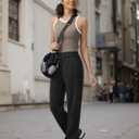 Women's 30" Wide Leg Sweatpants with Pockets High Waisted Sweat Pants Stretch Casual Lounge (Black, M)