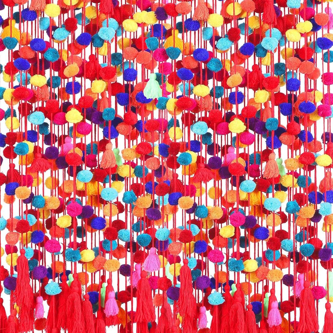 VitalCozy 24 Pcs 118 ft Cinco De Mayo Garland Yarn Mexican Pom Pom Garland Decorations Colorful Mexican Tassel Party Decoration Fiesta Rainbow Hanging Strand Fiesta Party Decor Wool Ball Decor