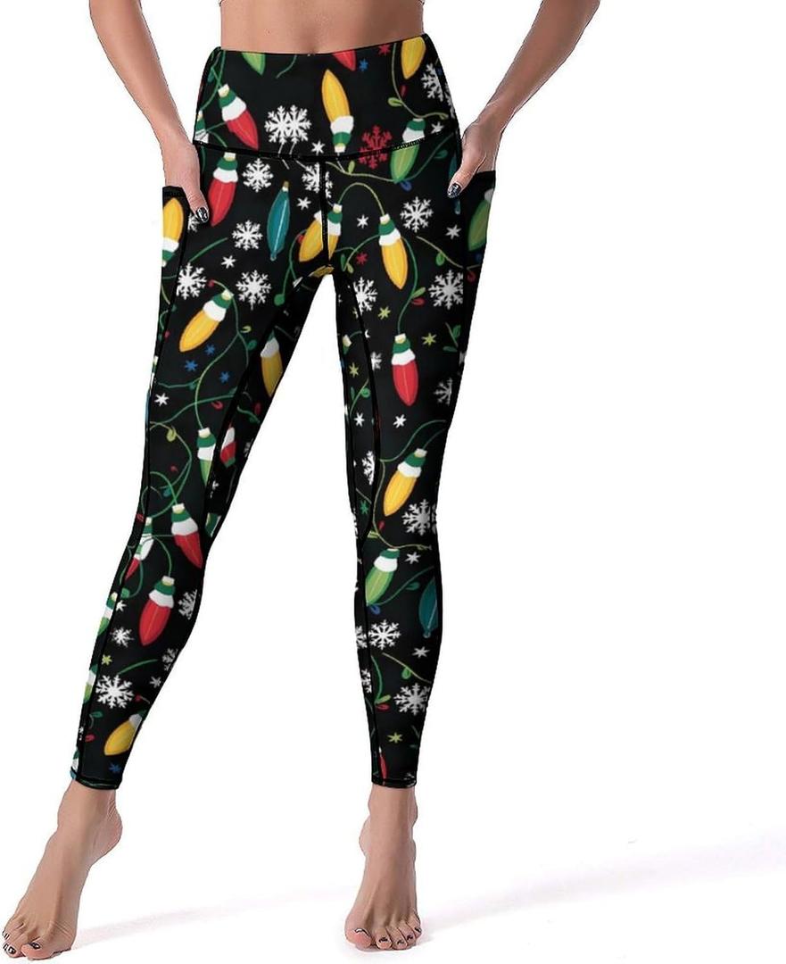 High Waist Workout Leggings for Women Tummy Control Printed Yoga Pants with Pockets Holiday Costume, 2XL
