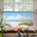 Window Privacy Film, Soft Coastal Dune Static Cling Window Film, Removable Decorative Window Covering for Home Office Bedroom Bathroom, Beach Grass Ocean Scene, 39.3 x 17.3 in (Colorful142)