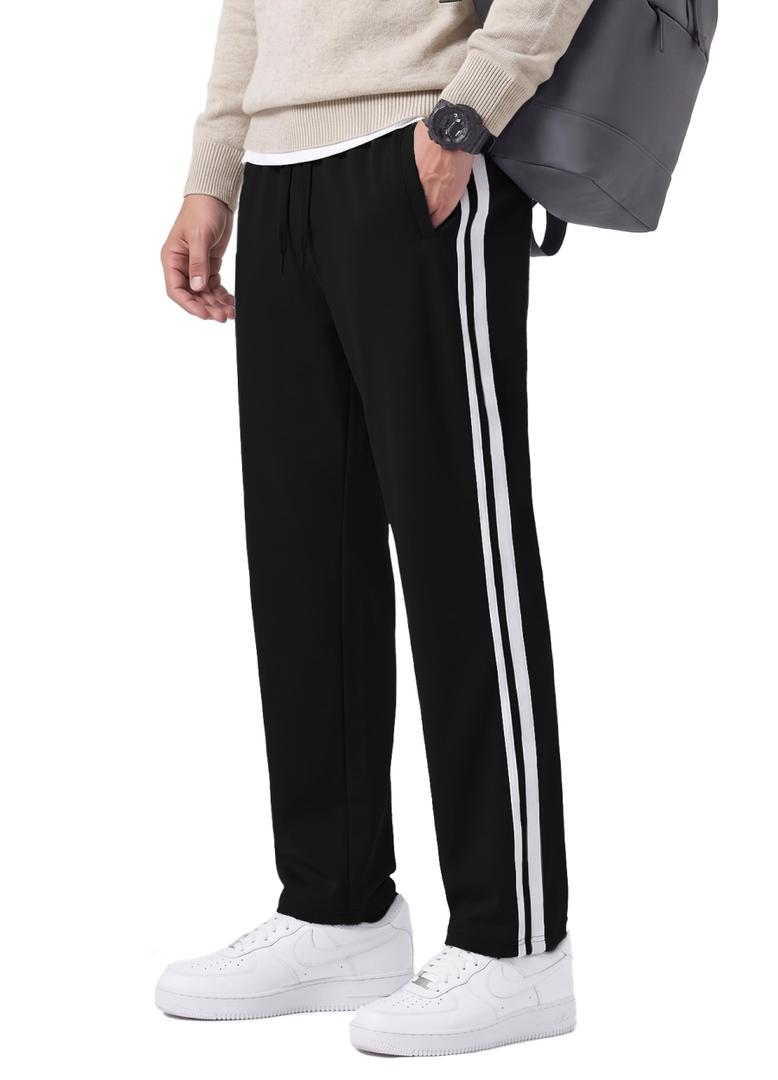 Safort Men's 30"/32"/34" Track Pants Wide Leg Sweatpants Zipper Pockets Loose Sweatpants Athletic Workout 30'', Black, XL (Black, XL)