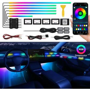 Dreamcolor Acrylic Interior Car LED Strip Light with Wireless APP, RGB 10 in 1 with 175 inches 593 LEDs Fiber Optic Ambient Lighting Kits, 16 Million Colors Sound Active Function Car Neon Lights