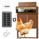 Solar Powered Automatic Chicken Coop Door, LCD Display, Timer & Light Sensor, 20-m Remote Control, Electirc Door,4 Modes, USB Rechargeable Battery, Brown