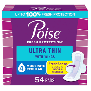 Poise Incontinence & Postpartum Pads for Bladder Leaks, 4 Drop Moderate Absorbency, Long Length, 54Count