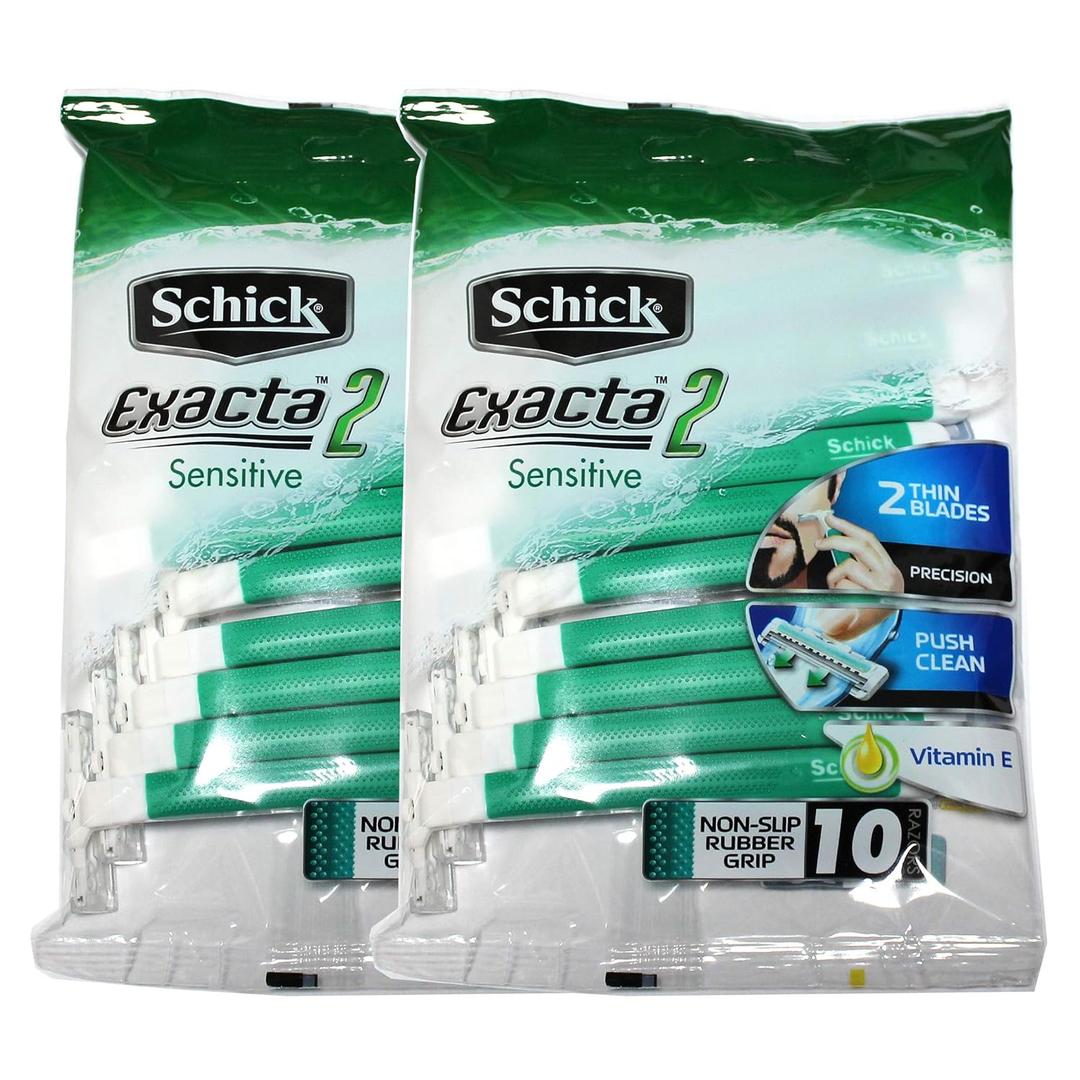 Schick Exacta2 Sensitive Disposable Razor, 10 Count(Pack of 2) (Green)