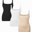 EUYZOU Womens 3PK Shapewear Tummy Control Seamless Square Neck Compression Tank Tops for Women Body Shaper Camisole Top, Black/ White/ Nude XXL