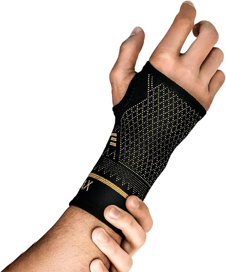 INDEEMAX Copper Wrist Compression Sleeve 1 Pair, Comfortable Hand Brace Support for Arthritis, Tendonitis, Sprains, Workout, Carpal Tunnel - Left & Right - Women and Men (Black)