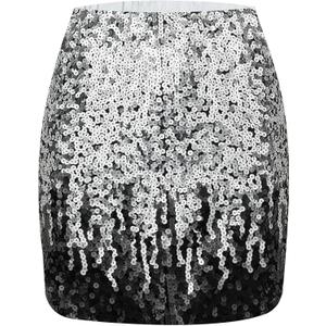 Women's Sequin Skirt Sparkly Glitter High Waist Bodycon Mini Skirt for Party Club Night Out Cocktail (Black)
