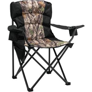 Oversized Camping Chair Folding Heavy Duty Quad Outdoor Large Lawn Chairs Portable Support 400 lbs Padded Thicken Oxford with Armrests, Storage Bag, Cup Holder, Carry Bag for Outside(Camo)