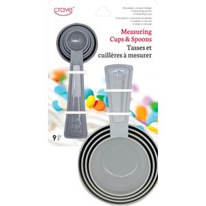 Jacent Measuring Set, 9 Piece, BPA-Free Stackable Cups and Spoons, Gray