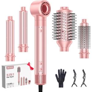 5 in 1 Hot Air Styler Wrap, Hair Dryer & Blow Dryer Brush with Auto Wrap Curls, 110,000 RPM Hot Air Styler for Fast Drying, Curling, Smoothing, Blowouts & Frizz-Free Volume, No Heat Damage